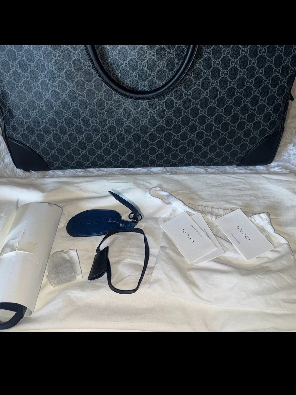 Gucci Black & Gray GG Supreme Duffel Bag